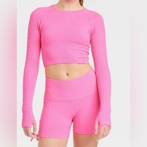 NWT Joy Lab Target Vibrant Pink Long Sleeve Crop Top
